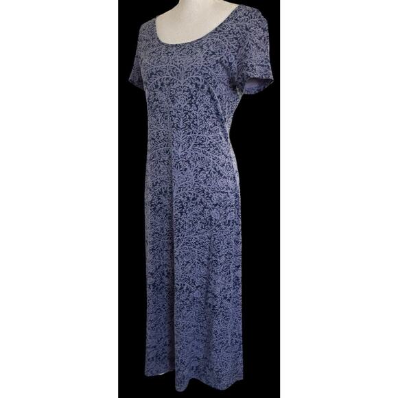 Peruvian Connection Blue Floral Short Sleeve Cotton Blend Midi Dress Size Medium - Picture 8 of 8
